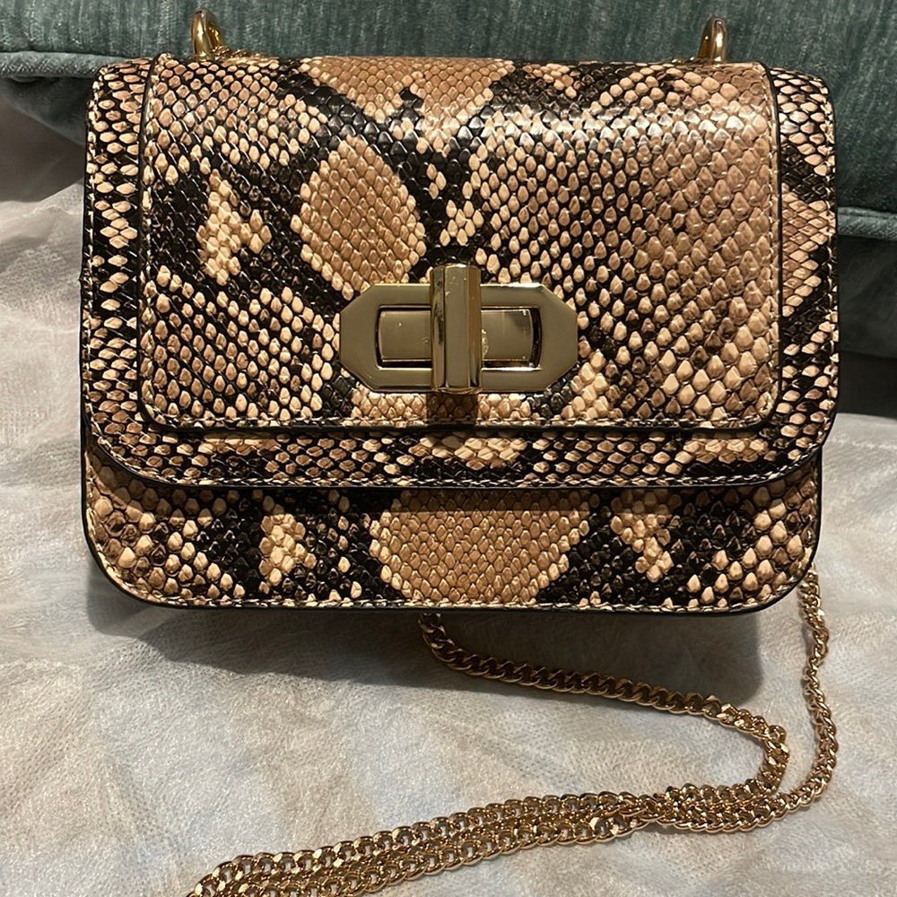INC Vegetarian Leather Snake Print Clutch with Chain Strap New Without Tags